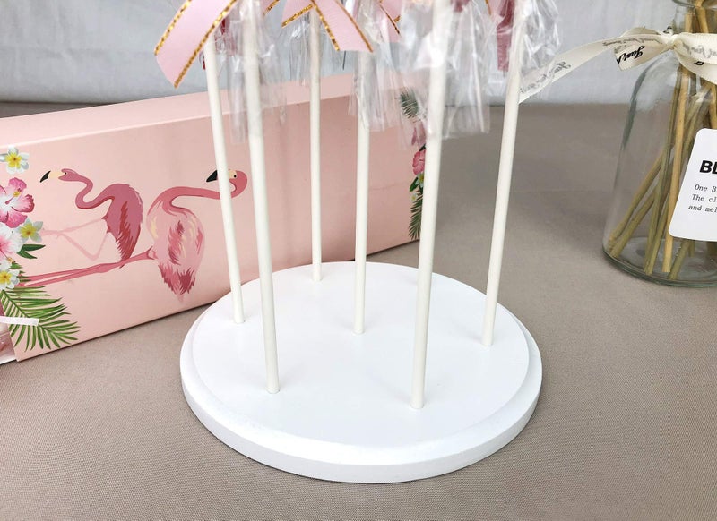 NANGOPOP 2 Pack Cake Pop Stand - حامل مصاصات خشبي ذو 7 فتحات يعرض حلوى مستديرة أو حامل مصاصة لحفلات الزفاف وأعياد الميلاد باللون الأبيض - Image 3
